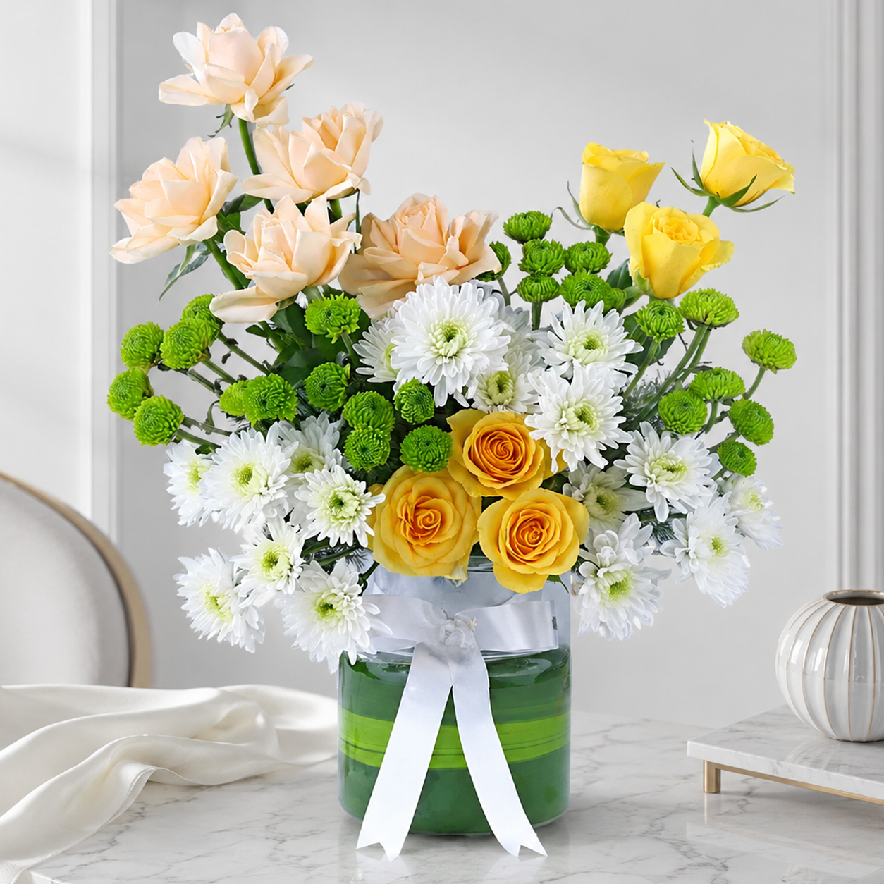 Radiant Joy Peach & Yellow Roses
