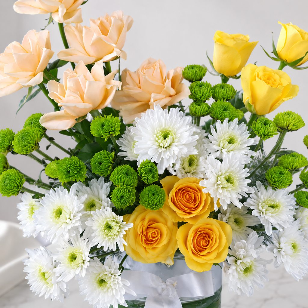 Radiant Joy Peach & Yellow Roses