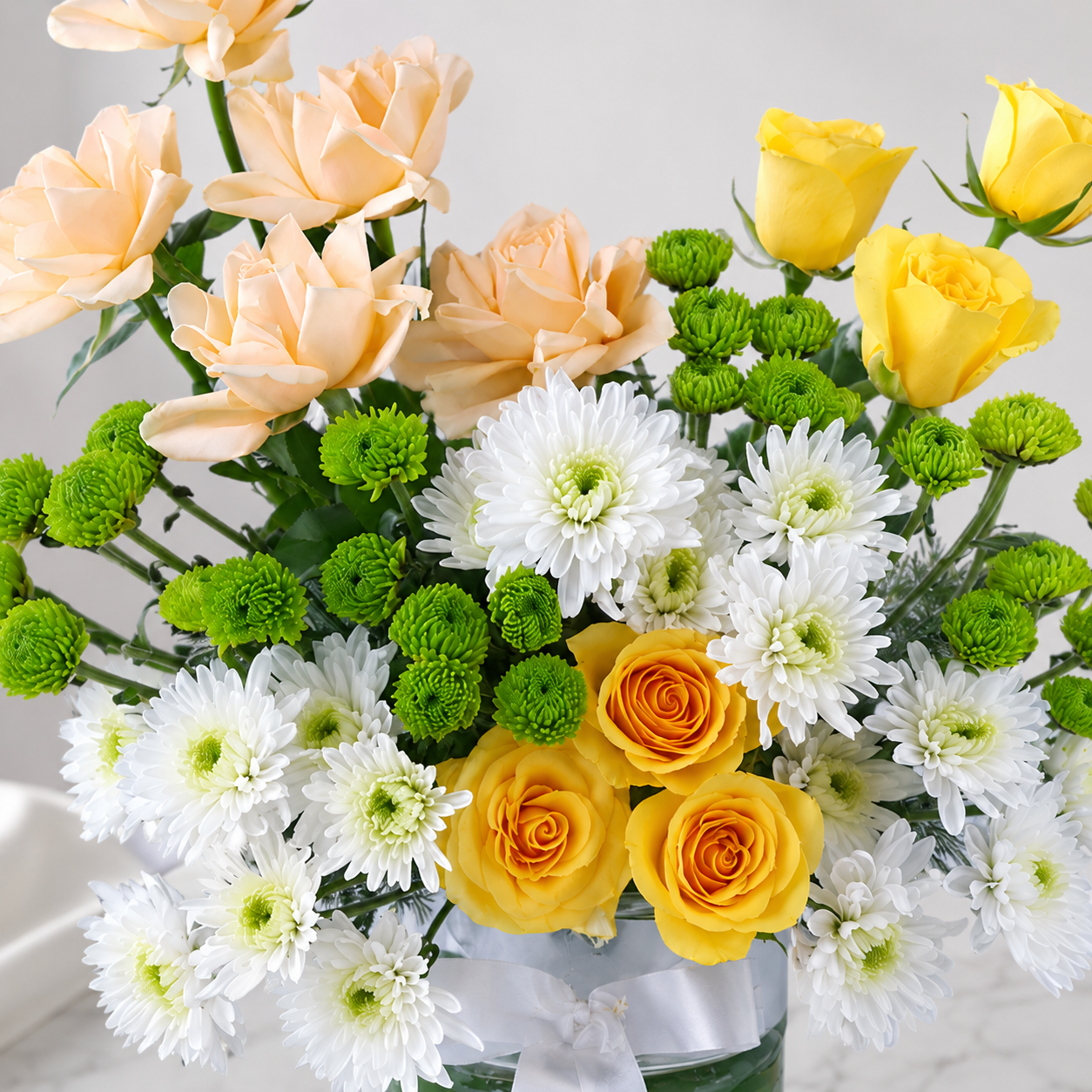 Radiant Joy Peach & Yellow Roses