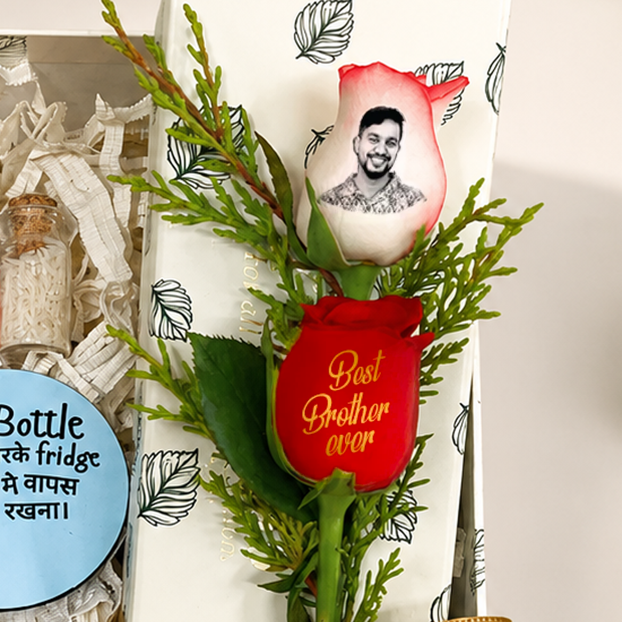 Funny Bro Rakhi Box – Peacock Rakhi, Mug, Magnet & Photo Rose