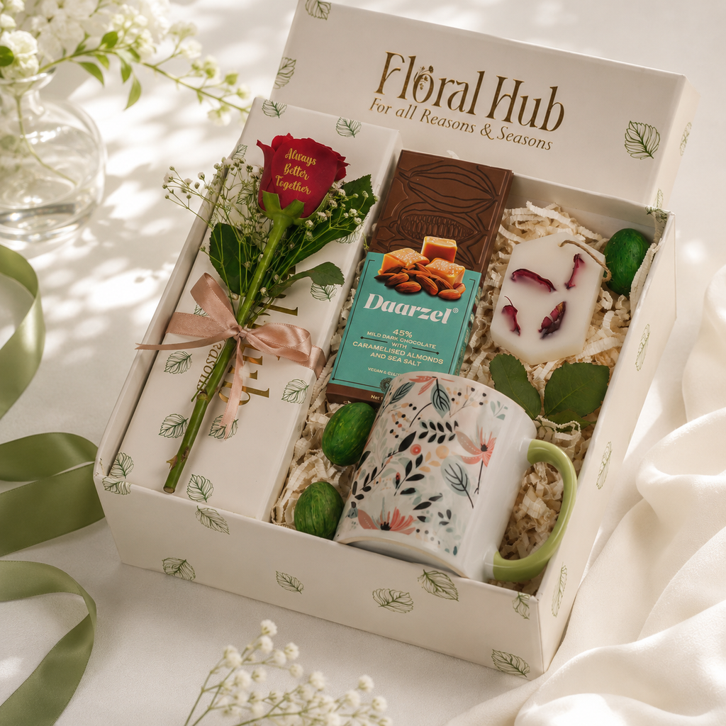 Luxury Floral Gift Box - Chocolate, Mug, Personalized Rose & More