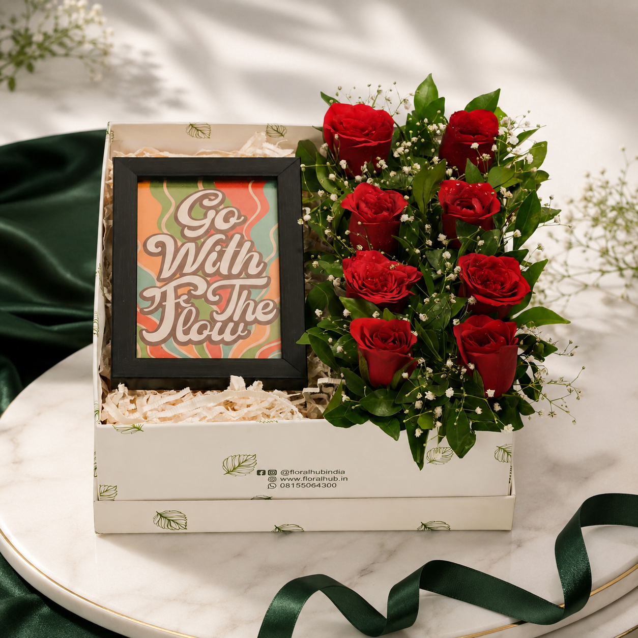 Love Blossoms Gift Set: Roses & Inspirational Frame