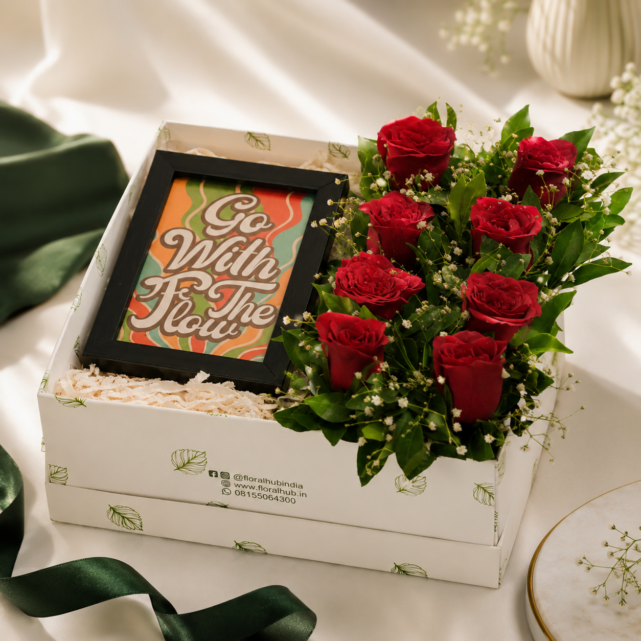 Love Blossoms Gift Set: Roses & Inspirational Frame