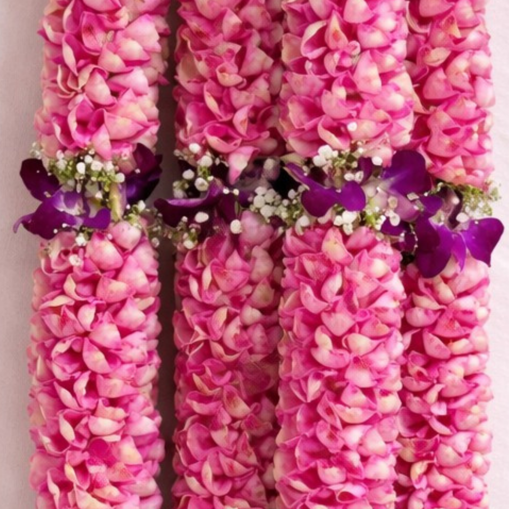 Pink Rose Petals garland with purple orchids