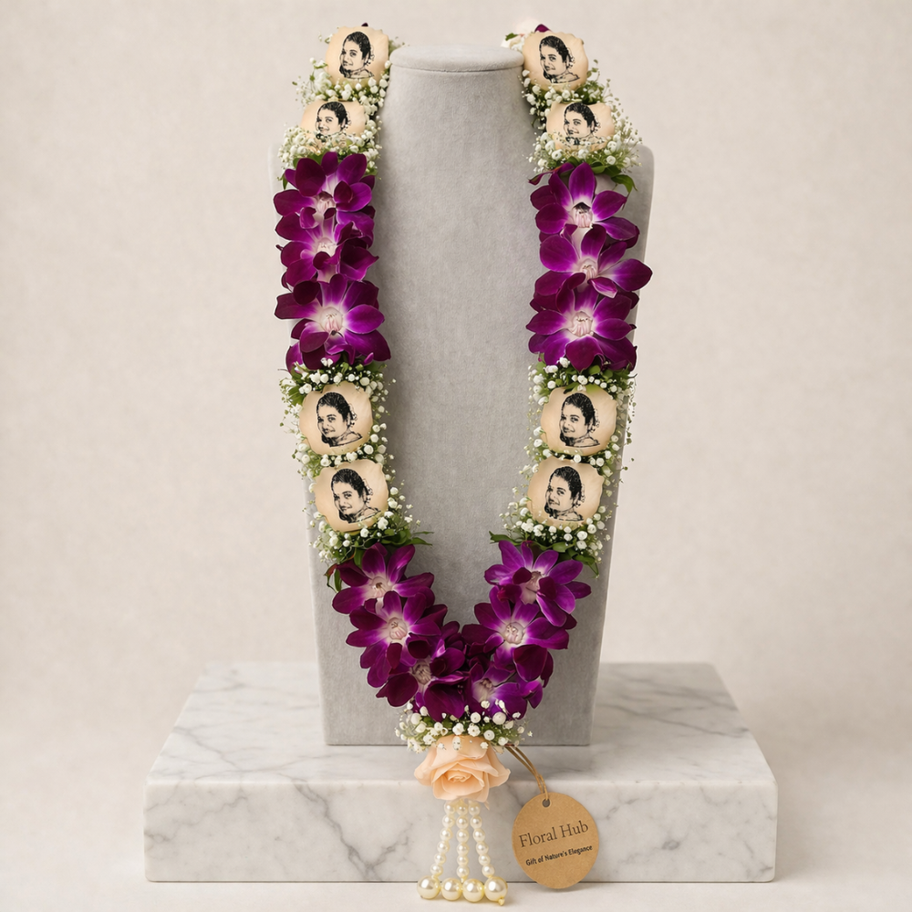 Luxury Designer Couple Photo Orchid Wedding Varmala