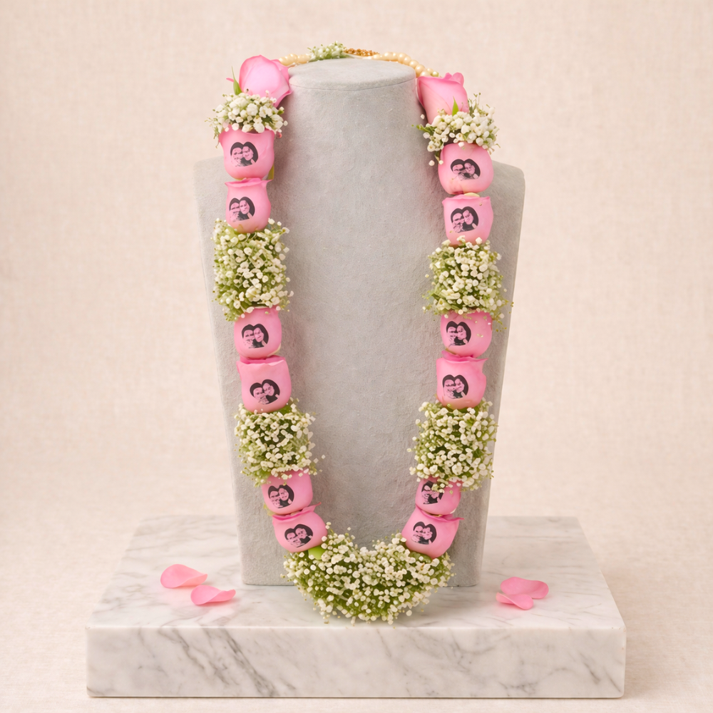 Minimal Pink Rose Couple Photo Garland