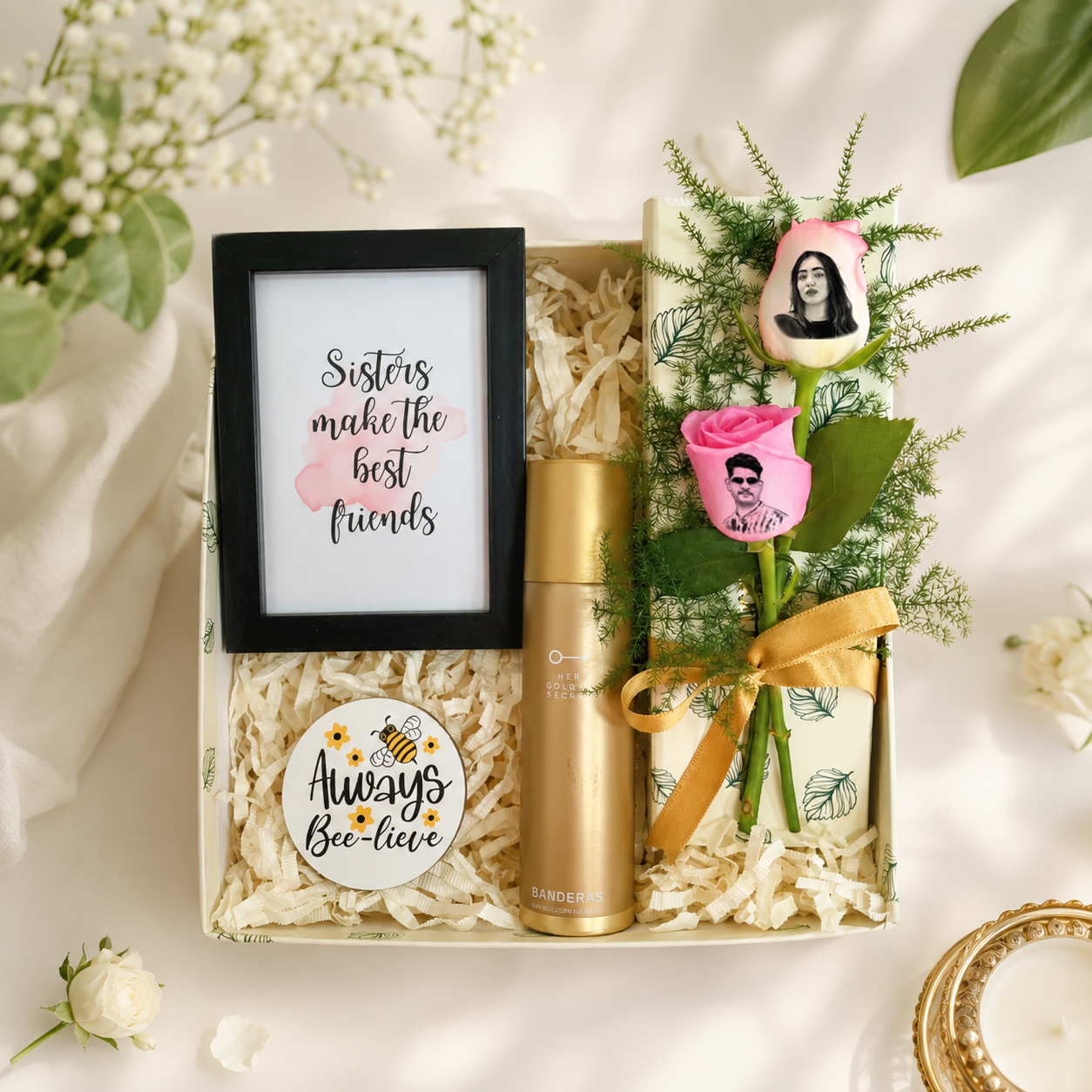 Gift Box with Deo, Photo Rose & Frame for Sister