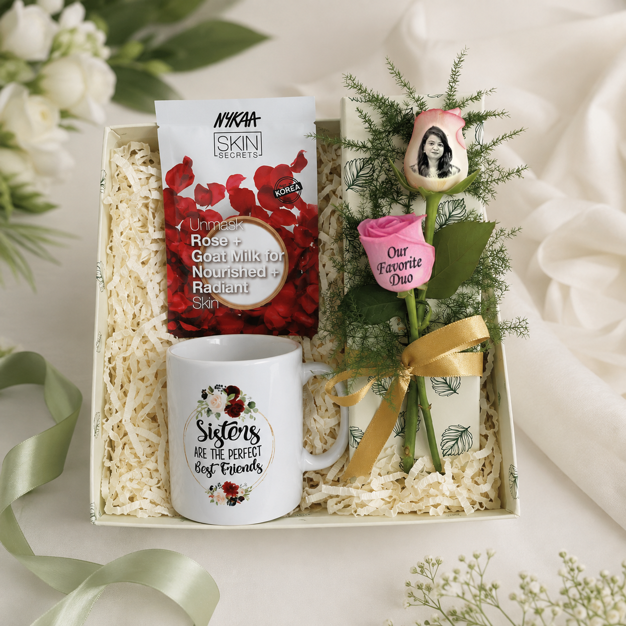 Gift Box with Mug, Face Mask & Photo Rose for Sister