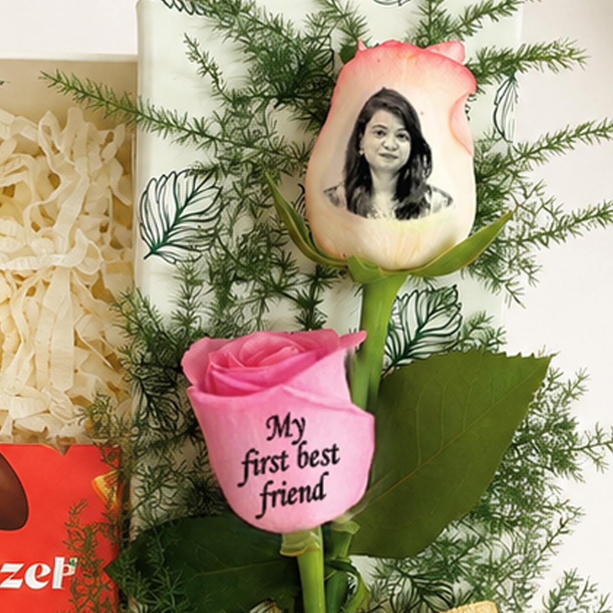 Gift Box with Photo Rose, Diary & Almonds for Sister