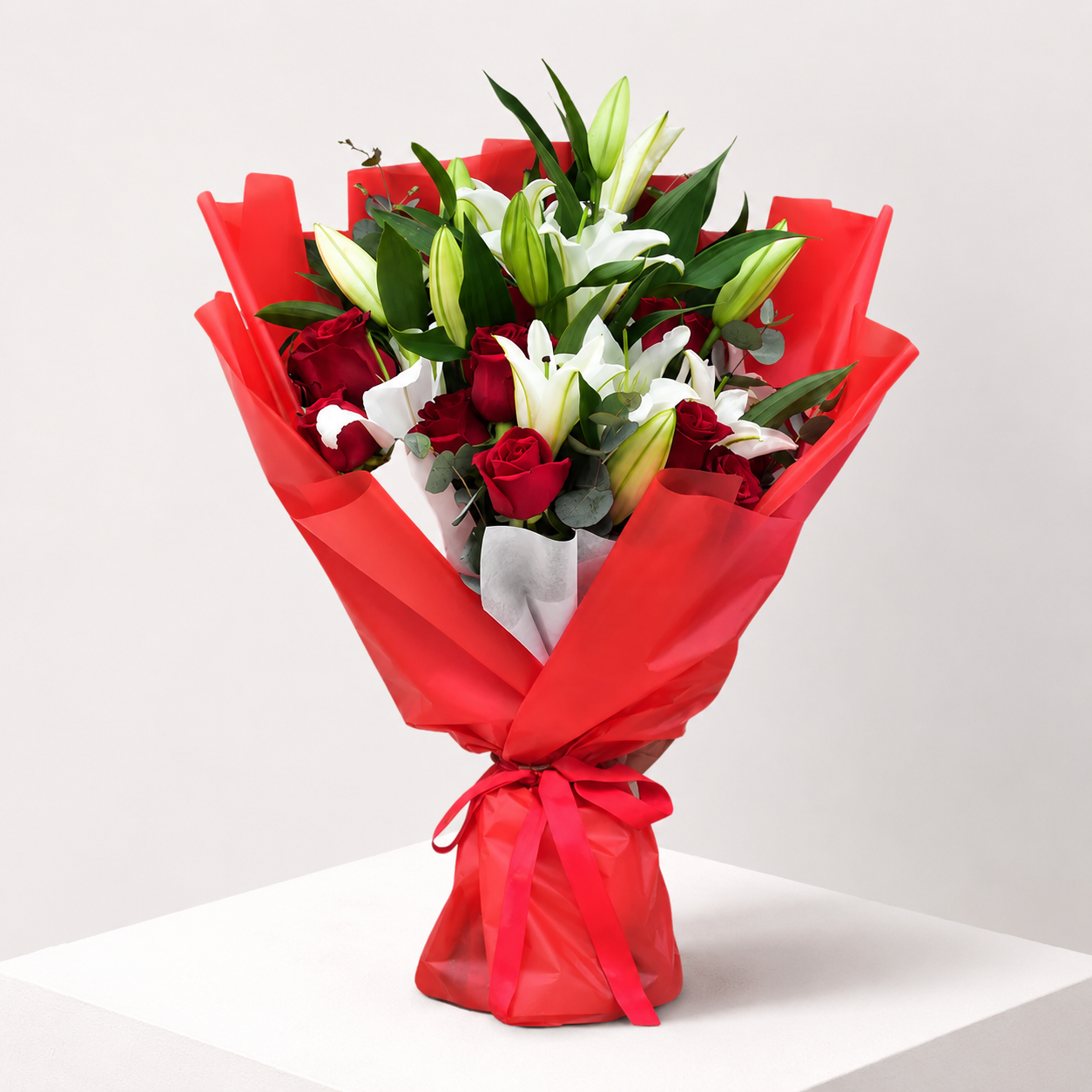 10 Red Roses & White Lilies for Romance