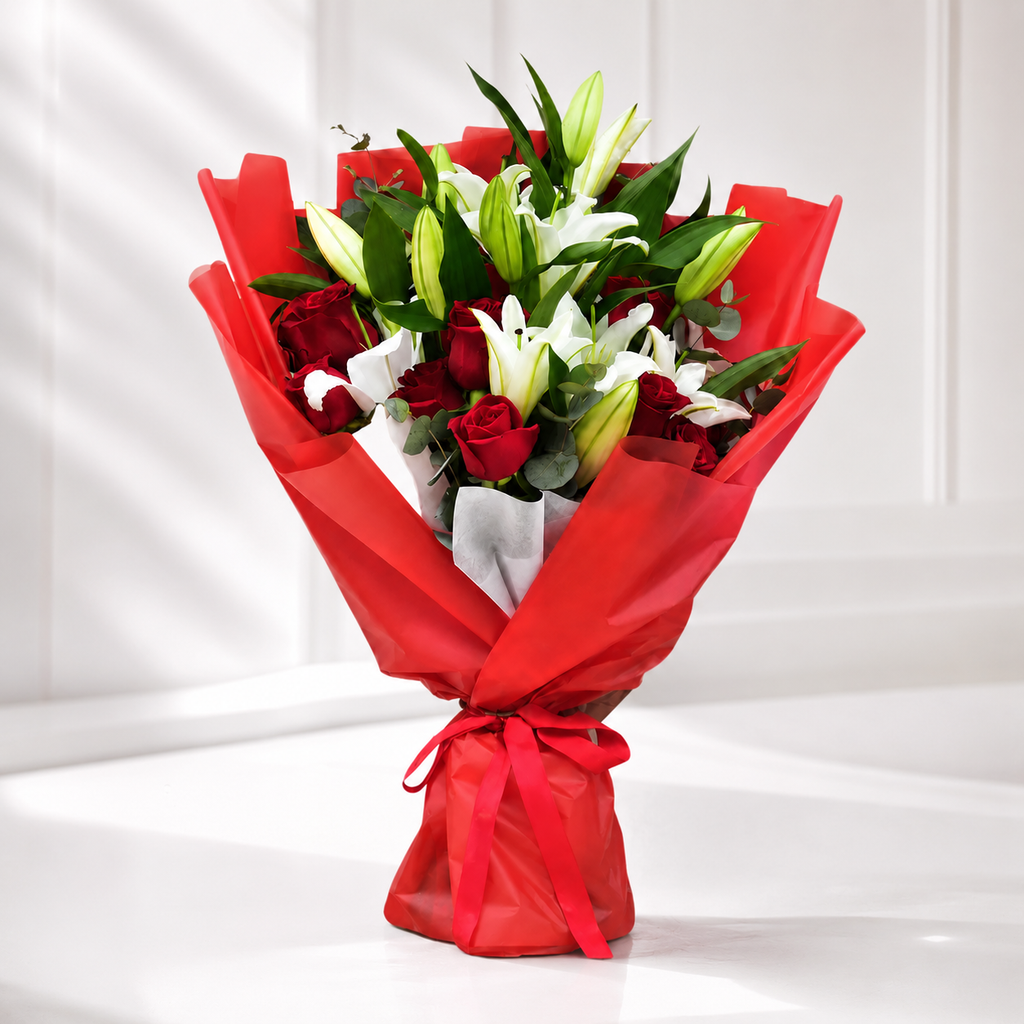 10 Red Roses & White Lilies for Romance