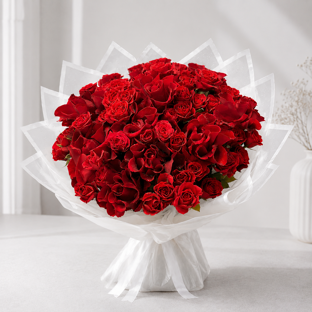 Romantic 100 Red Roses Arrangement