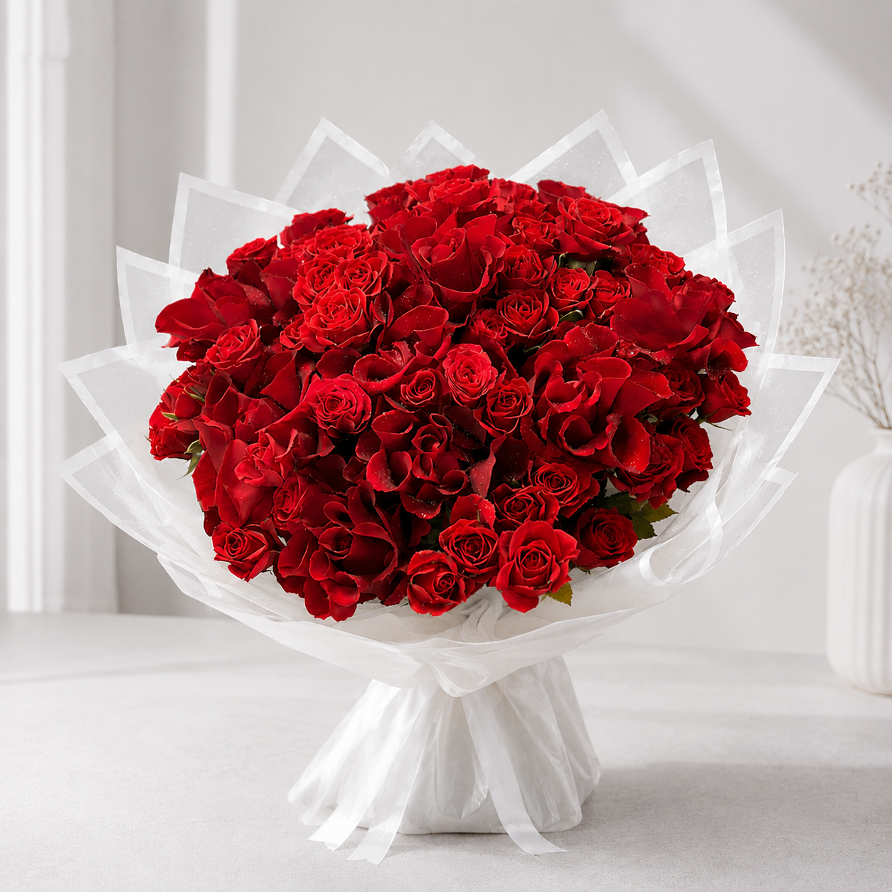 Romantic 100 Red Roses Arrangement
