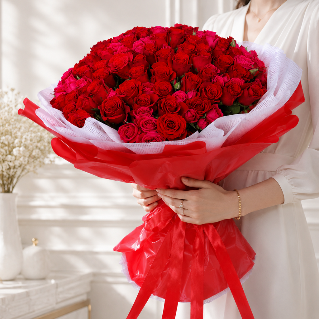 Elegant 100 Red Rose Bouquet - Romantic Gift