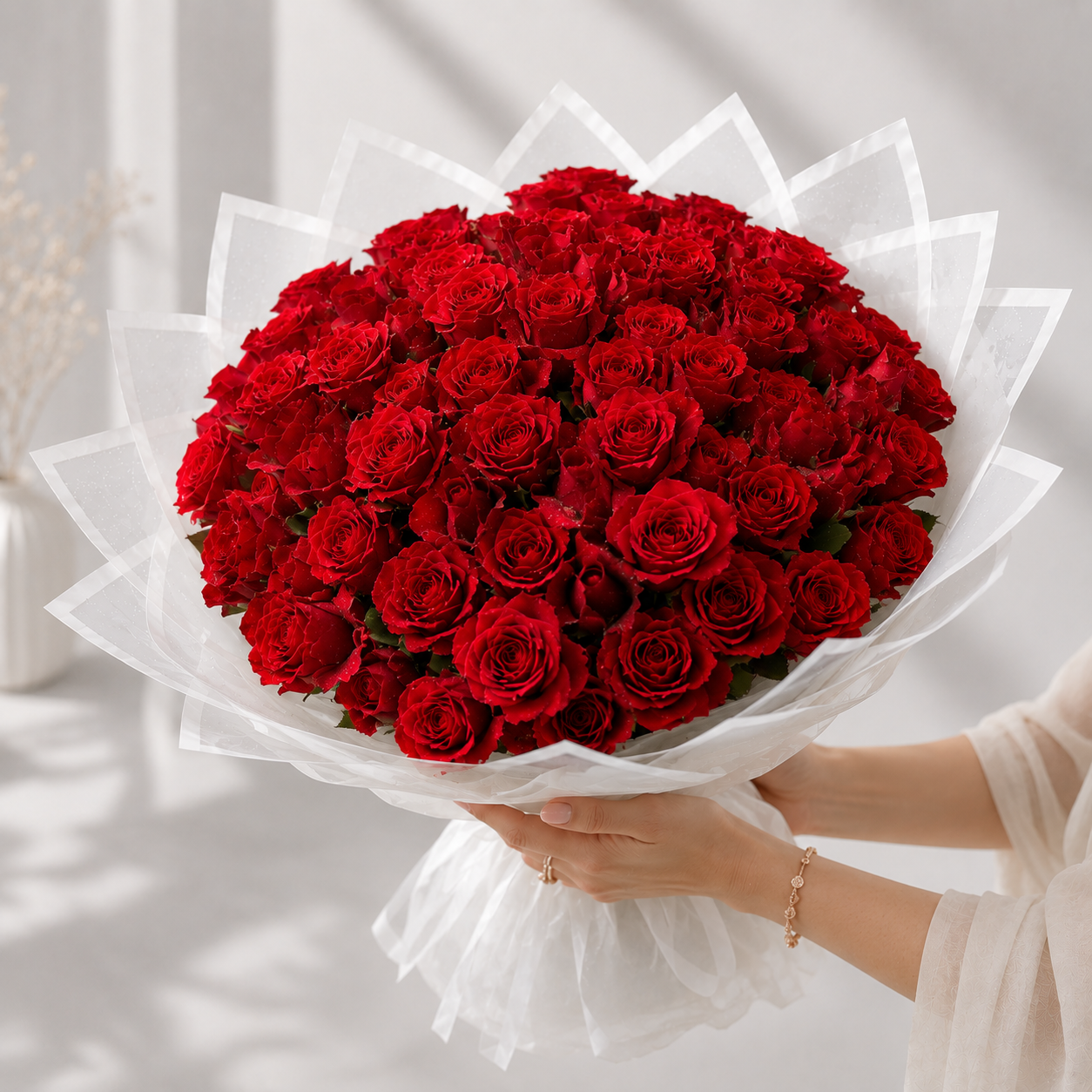 Romantic 100 Red Roses Arrangement