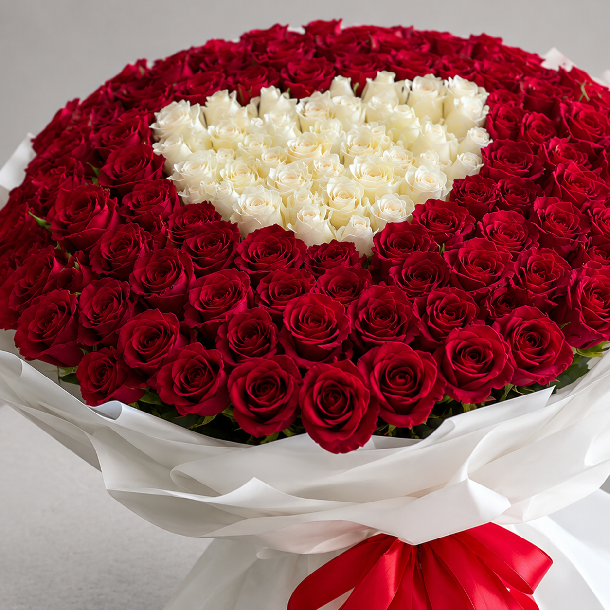 Circle of Romance: 100 Red & 100 White Roses