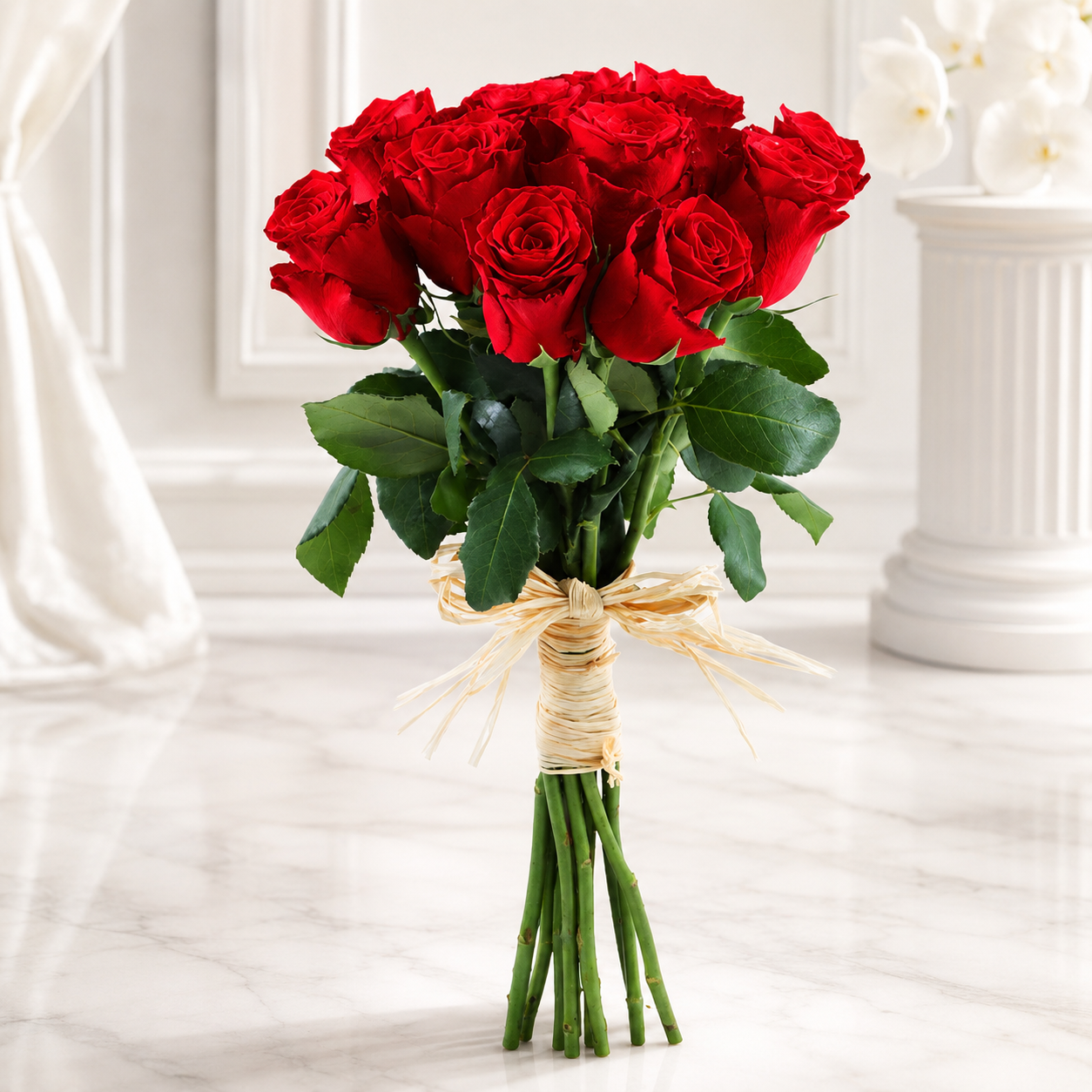 12 Fresh Red Roses Bouquet - A Classic Expression of Love