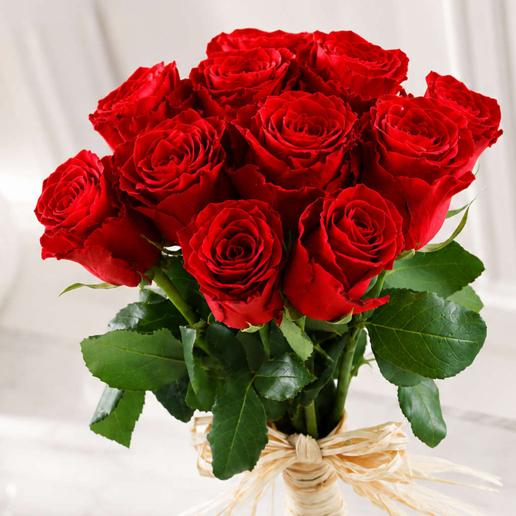 12 Fresh Red Roses Bouquet - A Classic Expression of Love