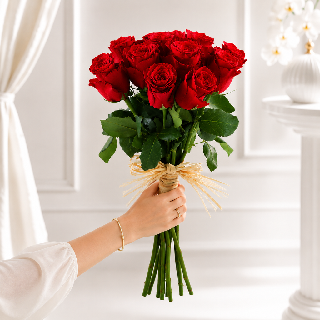12 Fresh Red Roses Bouquet - A Classic Expression of Love