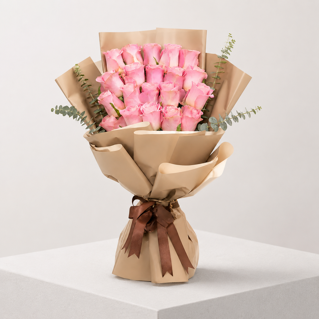 20 Pink Roses with Green Fillers