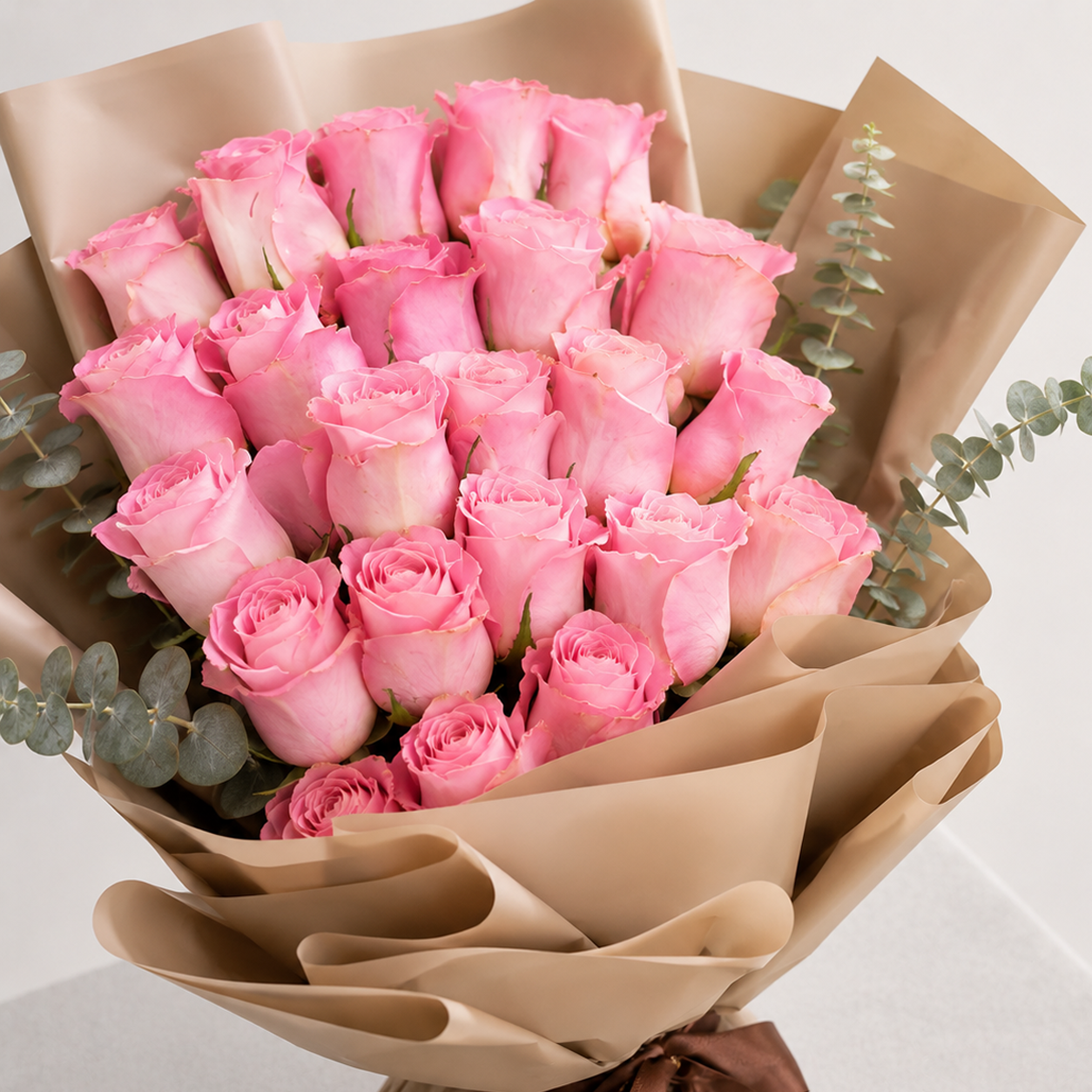 20 Pink Roses with Green Fillers