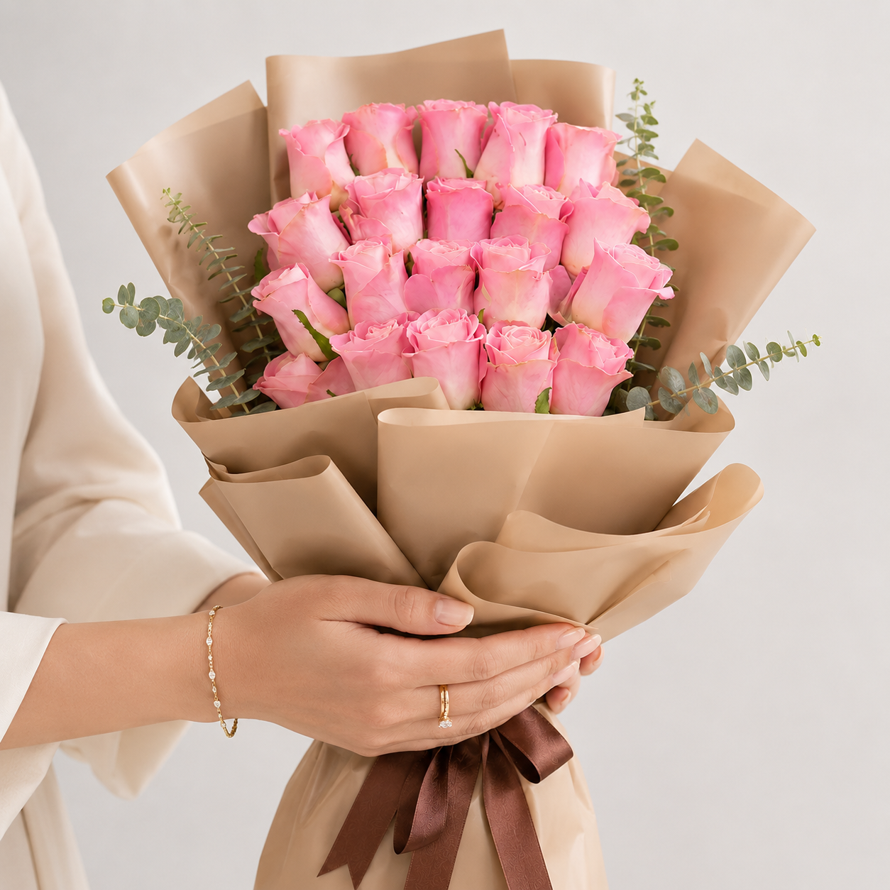 20 Pink Roses with Green Fillers