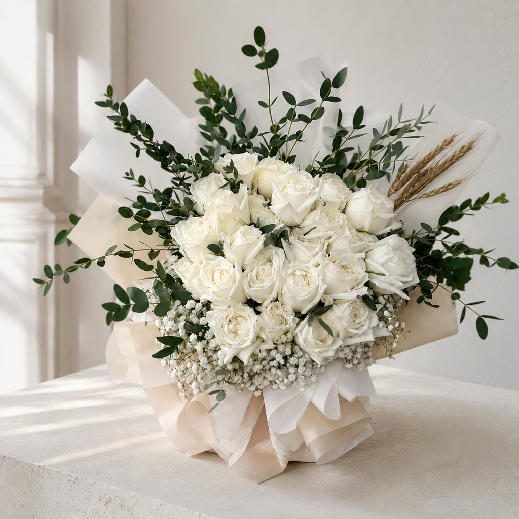Bouquet of 20 White Roses – Express Your Emotions