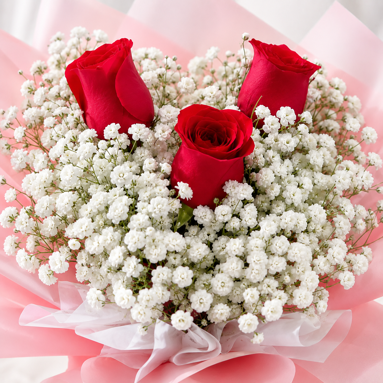 Floral Hub 3 Red Roses with Baby's Breath