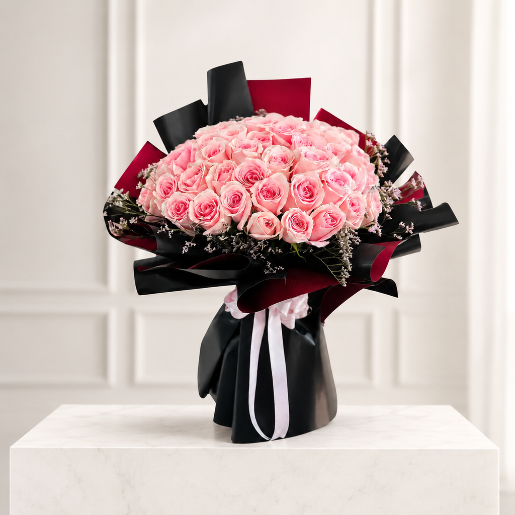 Symphony of 40 Delicate Pink Roses