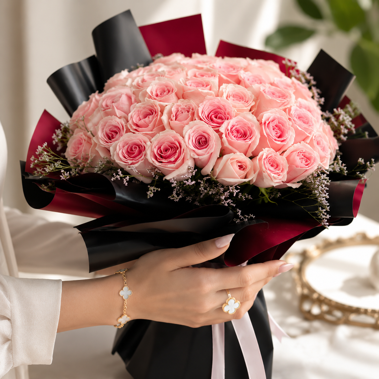 Symphony of 40 Delicate Pink Roses