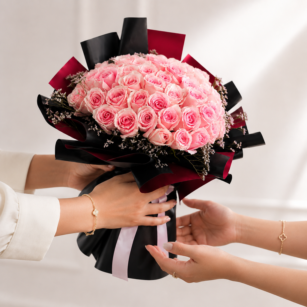 Symphony of 40 Delicate Pink Roses