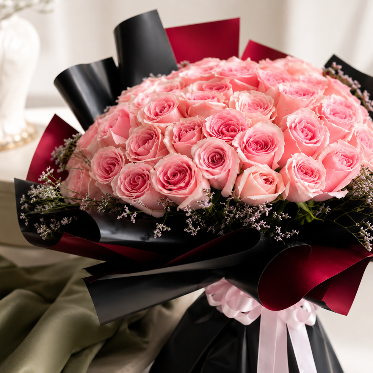 Symphony of 40 Delicate Pink Roses