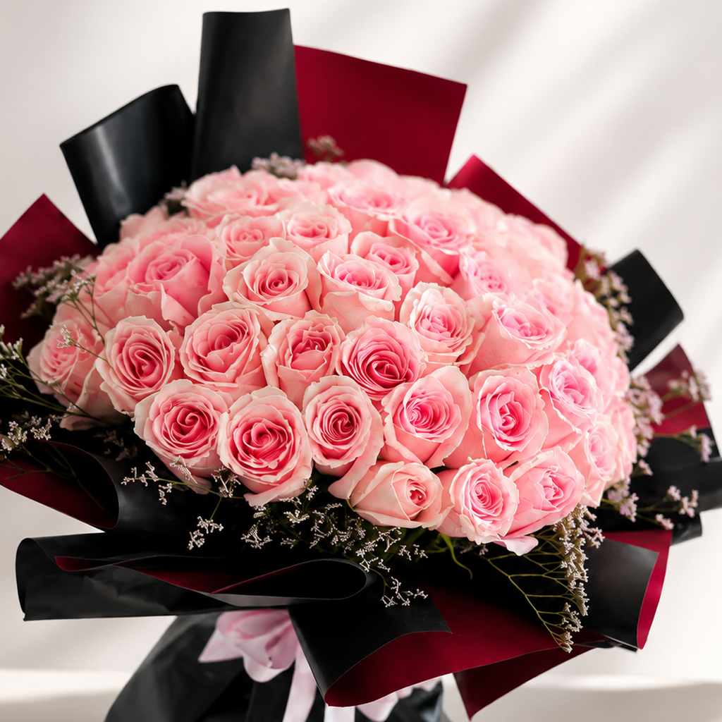 Symphony of 40 Delicate Pink Roses