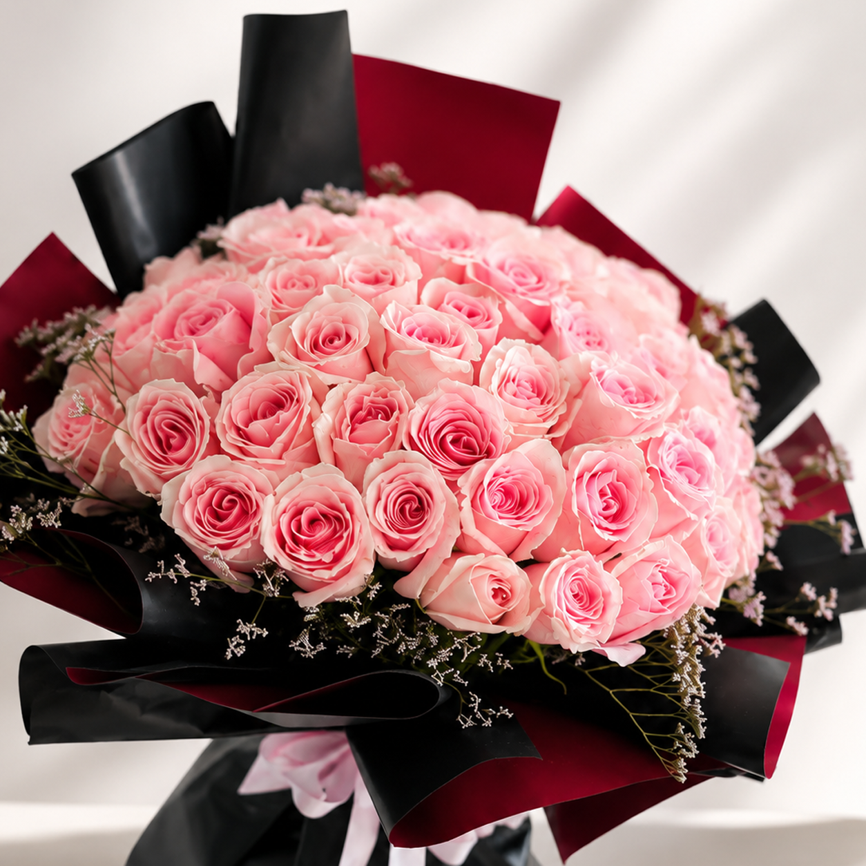 Symphony of 40 Delicate Pink Roses