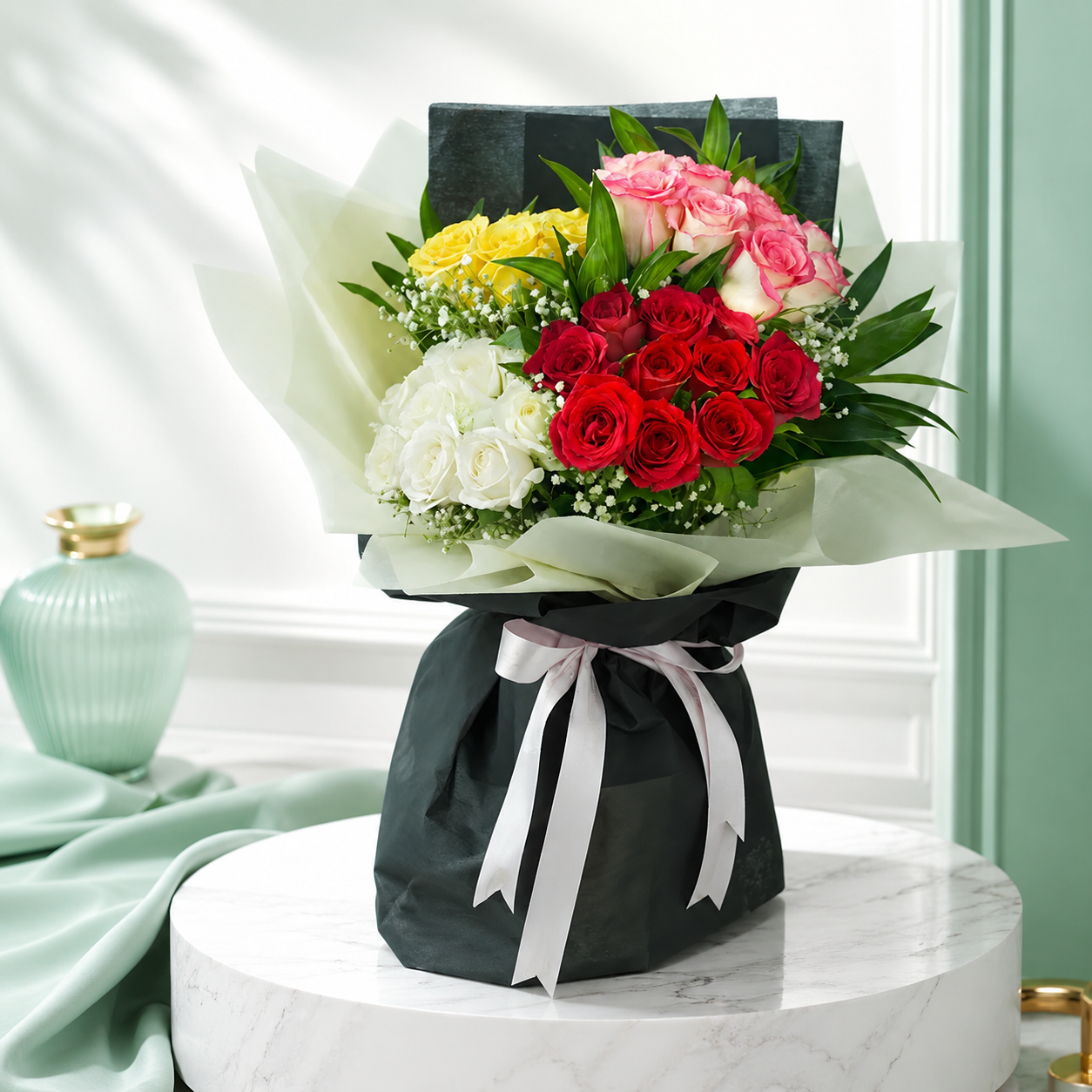40 Mixed Roses with Baby's Breath