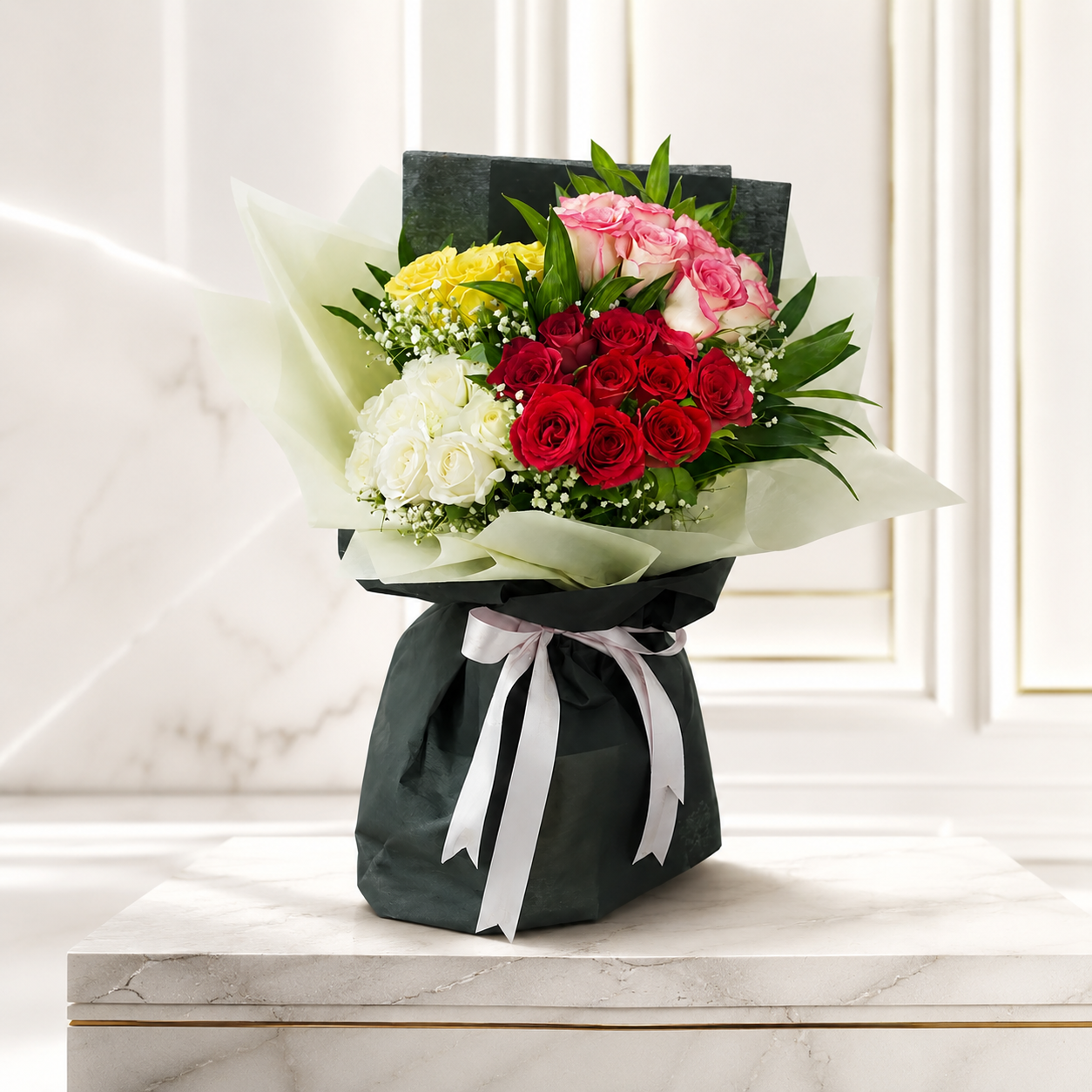 40 Mixed Roses with Baby's Breath