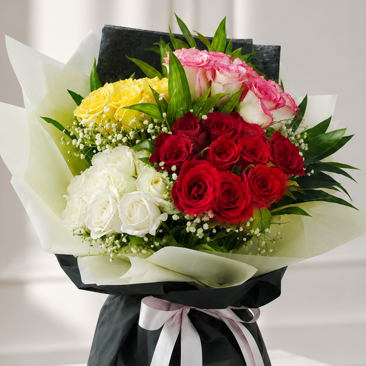 40 Mixed Roses with Baby's Breath