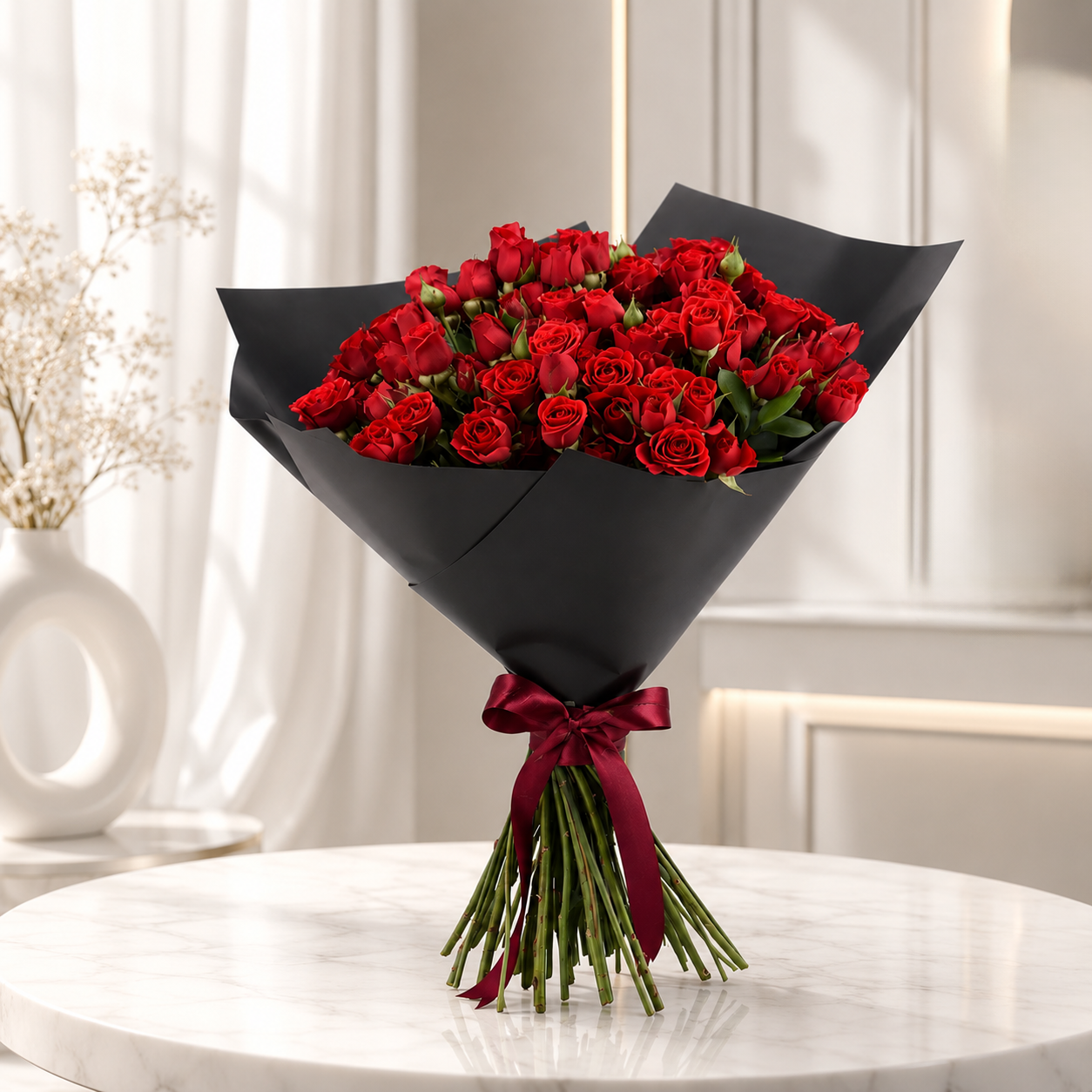 40 Red Roses in Stylish Black Paper