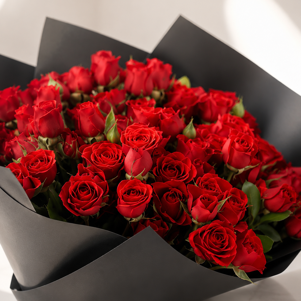 40 Red Roses in Stylish Black Paper
