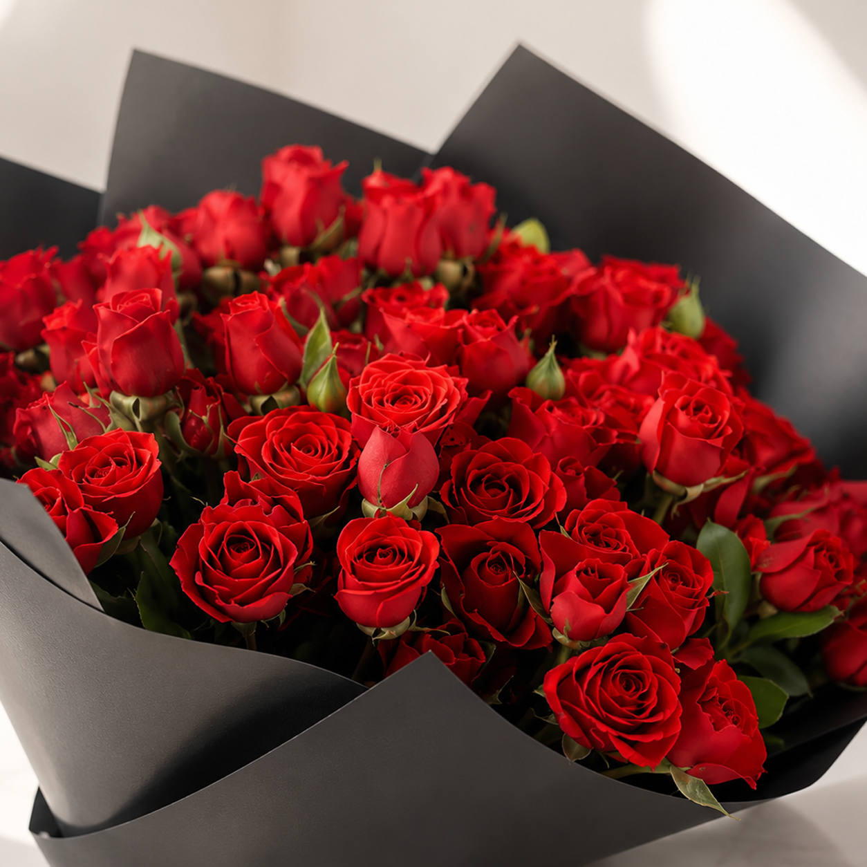 40 Red Roses in Stylish Black Paper