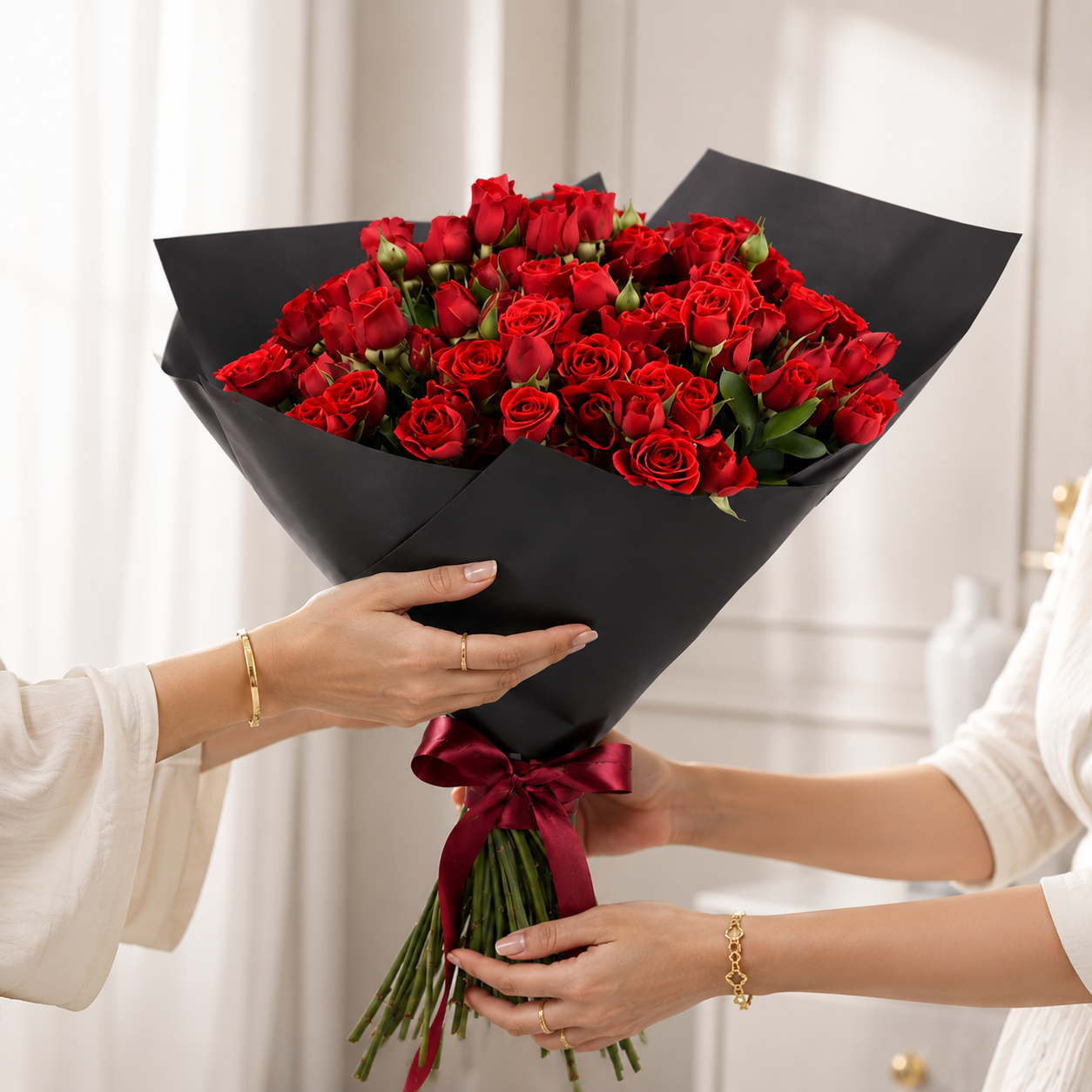 40 Red Roses in Stylish Black Paper