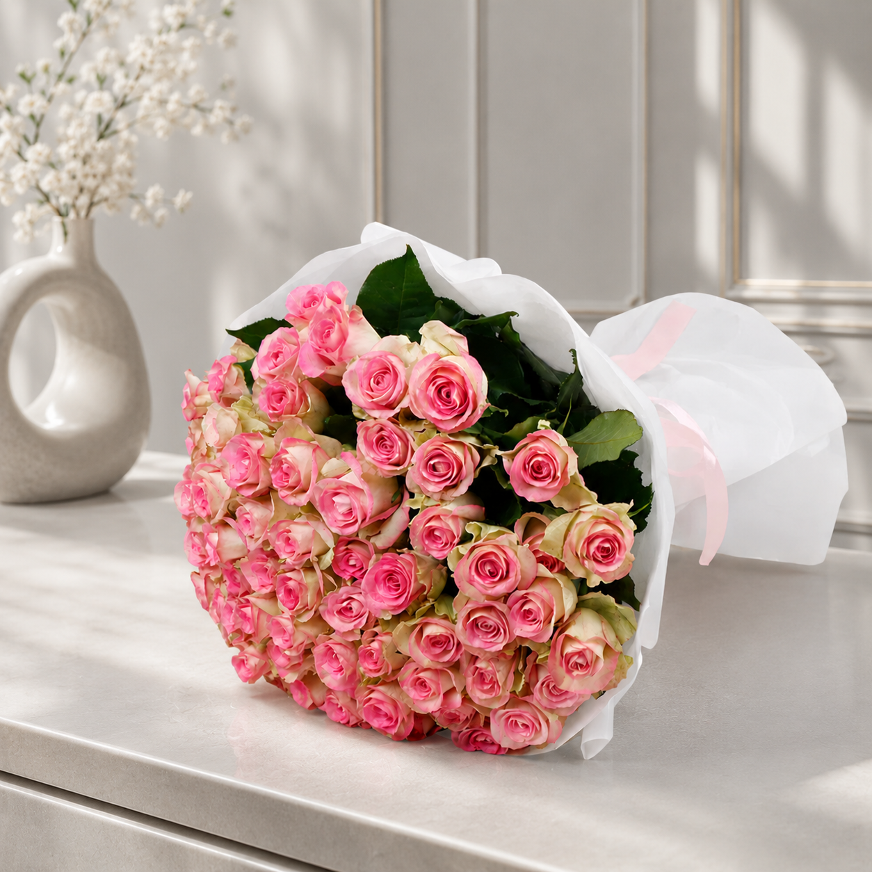 Bouquet of 50 Pink Roses – Perfect Gift