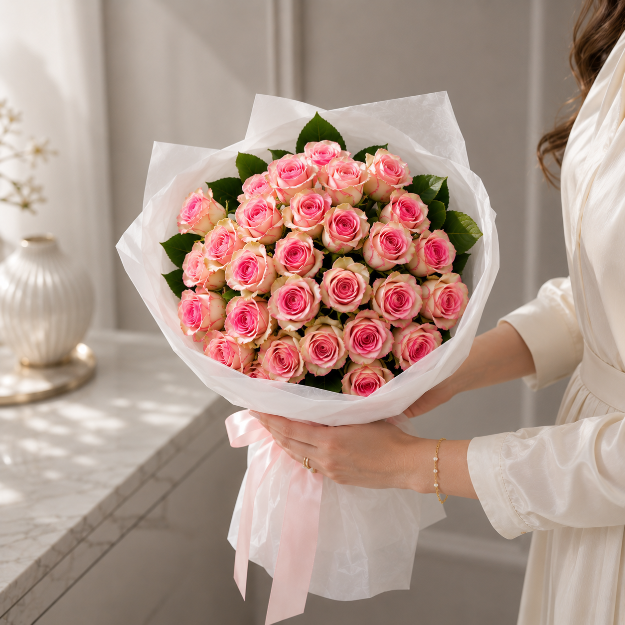 Bouquet of 50 Pink Roses – Perfect Gift