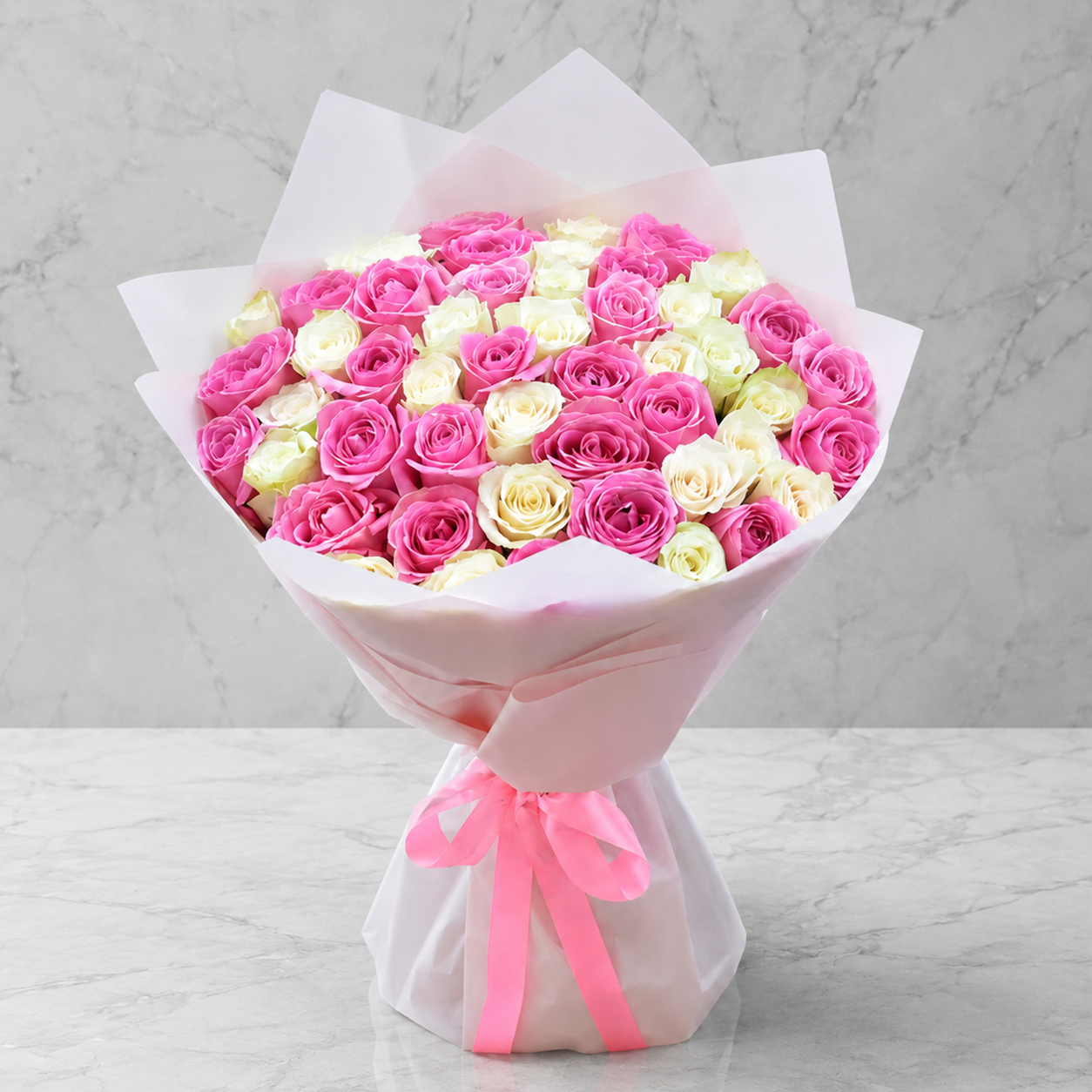 51 Pink & White Roses - Handpicked & Fresh