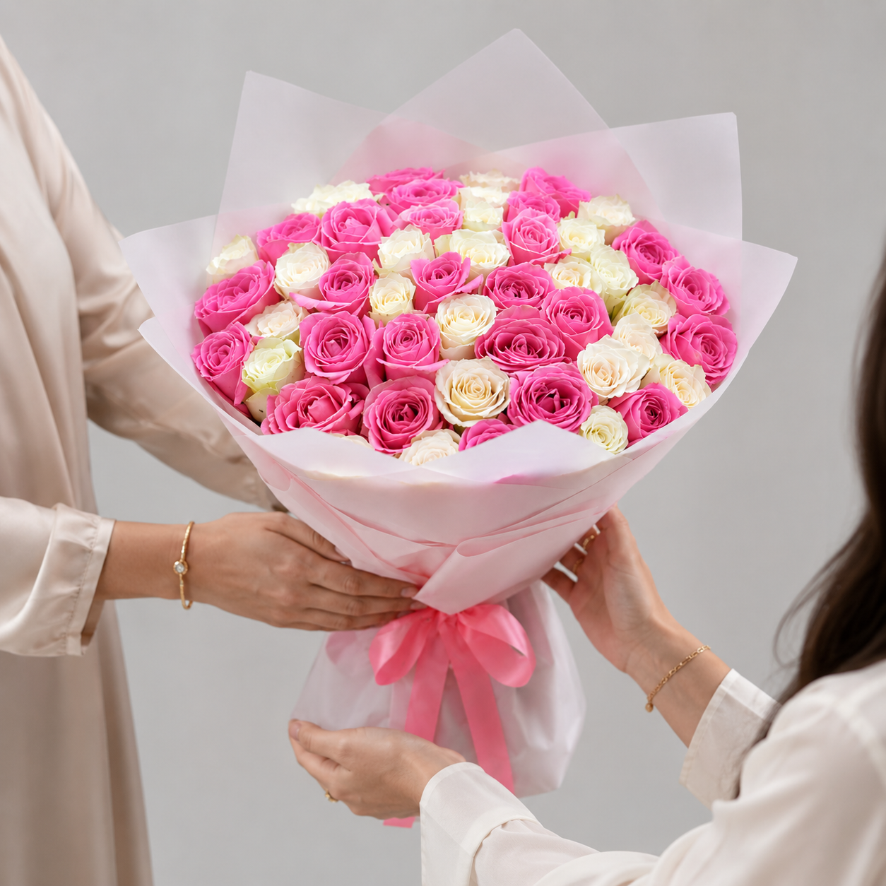 51 Pink & White Roses - Handpicked & Fresh