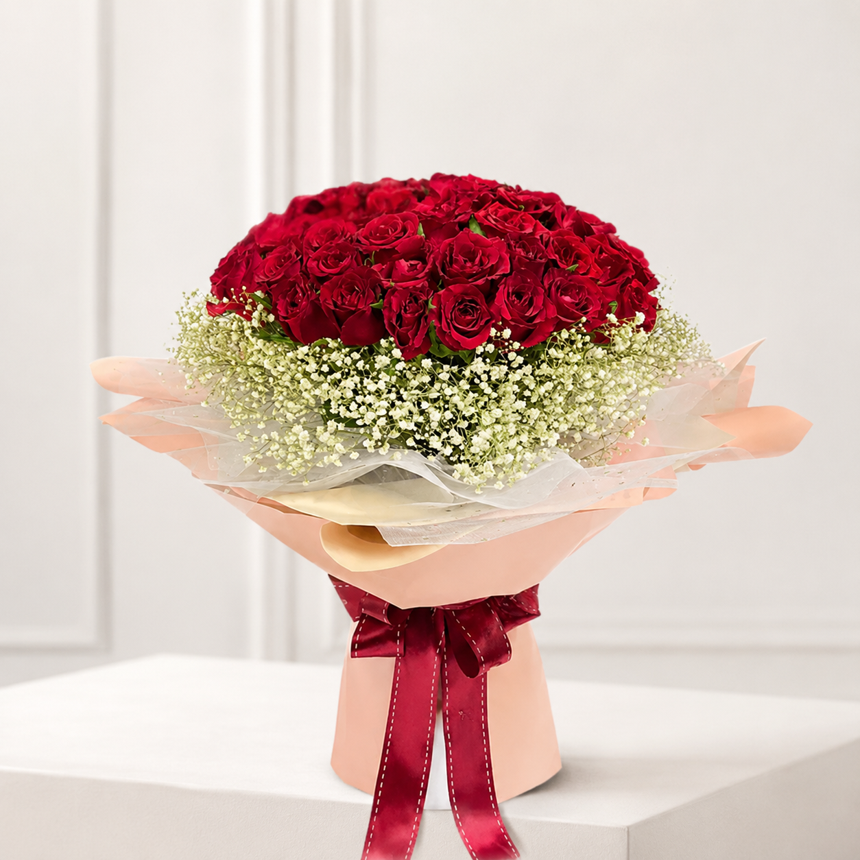 51 Red Top Secret Roses with Baby's Breath