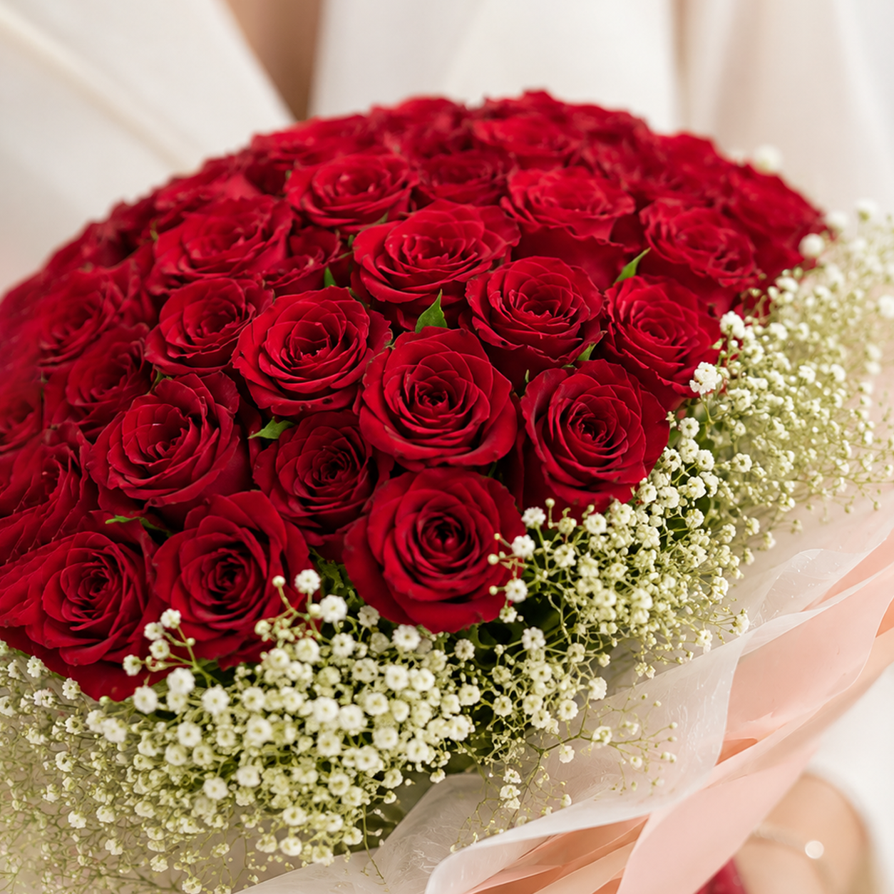 51 Red Top Secret Roses with Baby's Breath