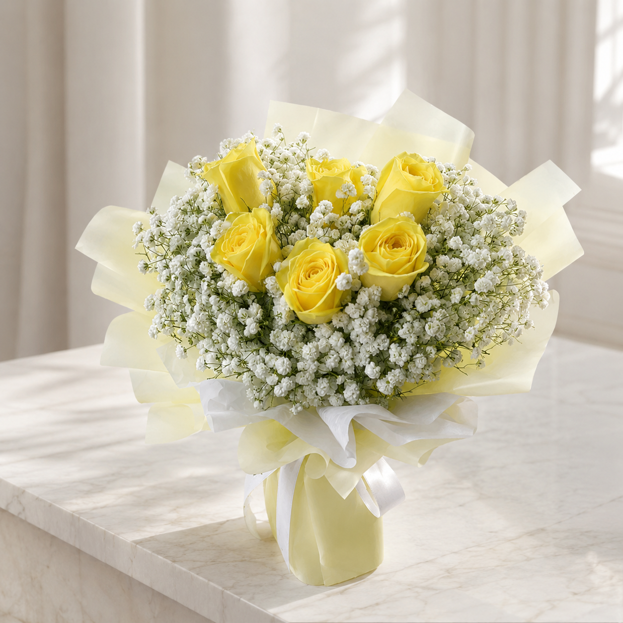 6 Sunshine Yellow Roses Bouquet