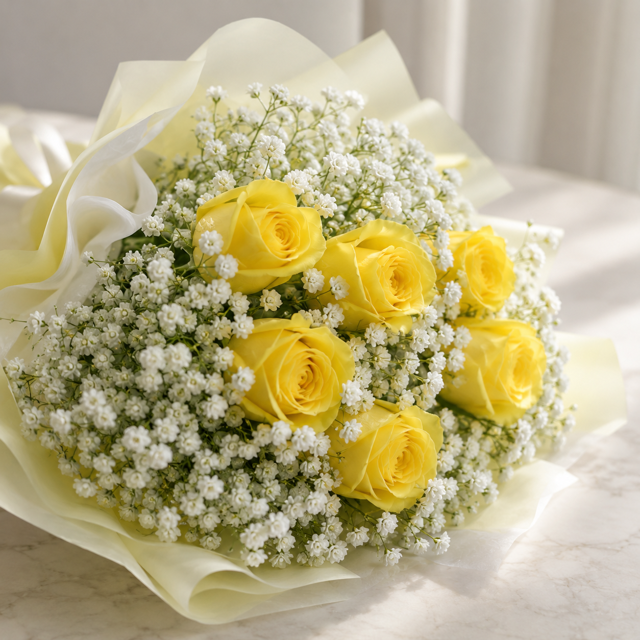 6 Sunshine Yellow Roses Bouquet
