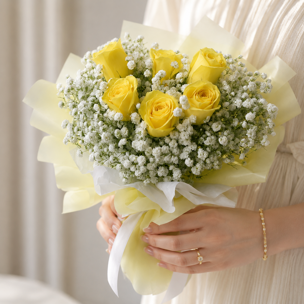6 Sunshine Yellow Roses Bouquet
